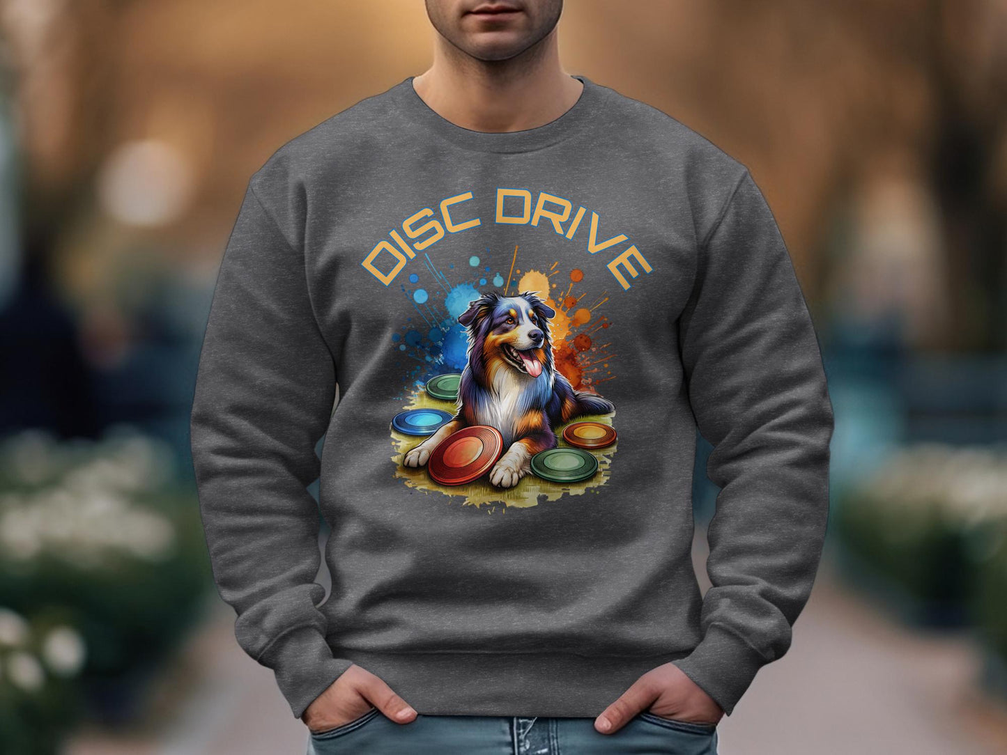 Colorful Disc Drive Dog Graphic Sweatshirt