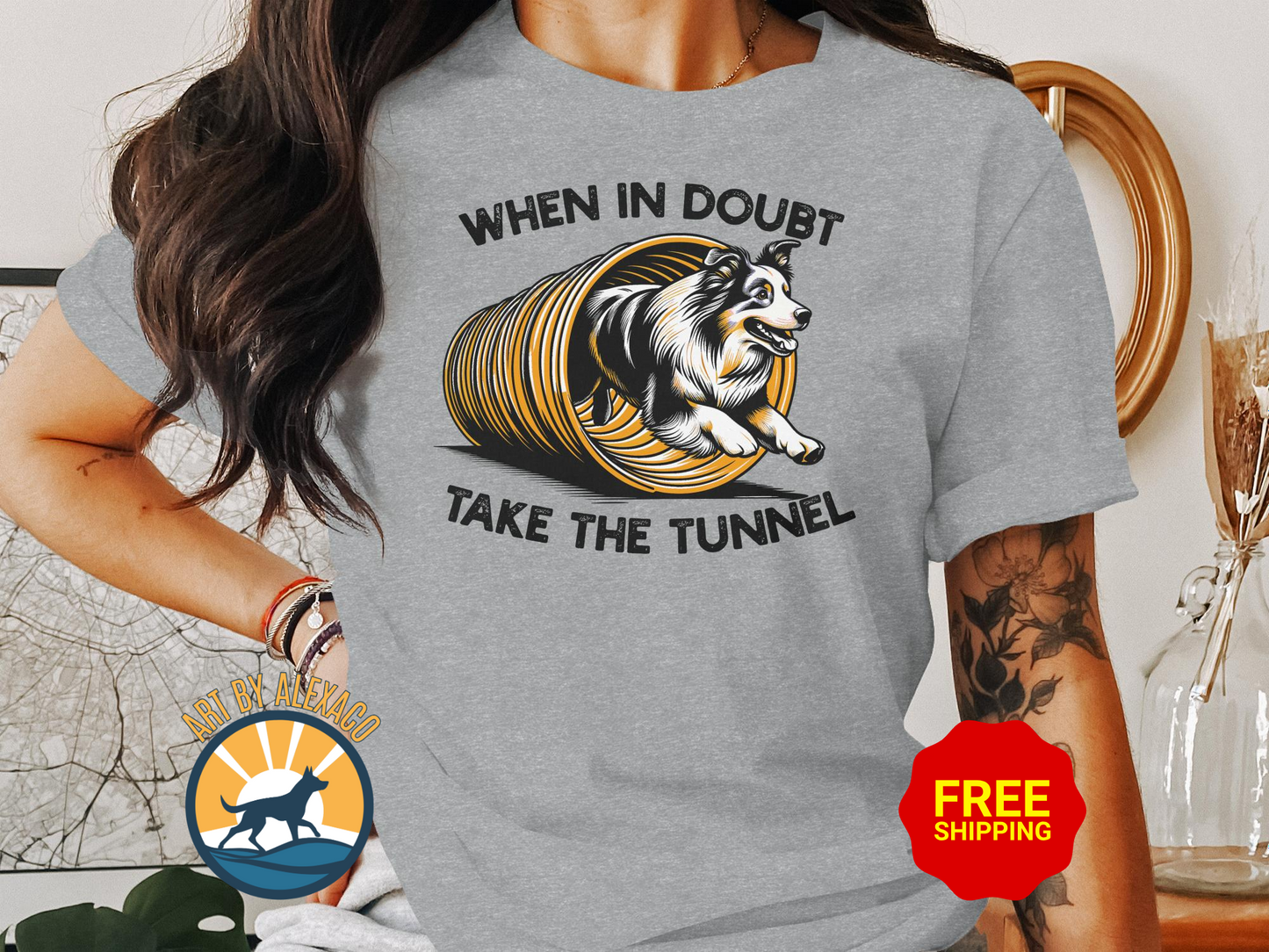 Funny Dog Agility T-Shirt, When In Doubt Take The Tunnel
