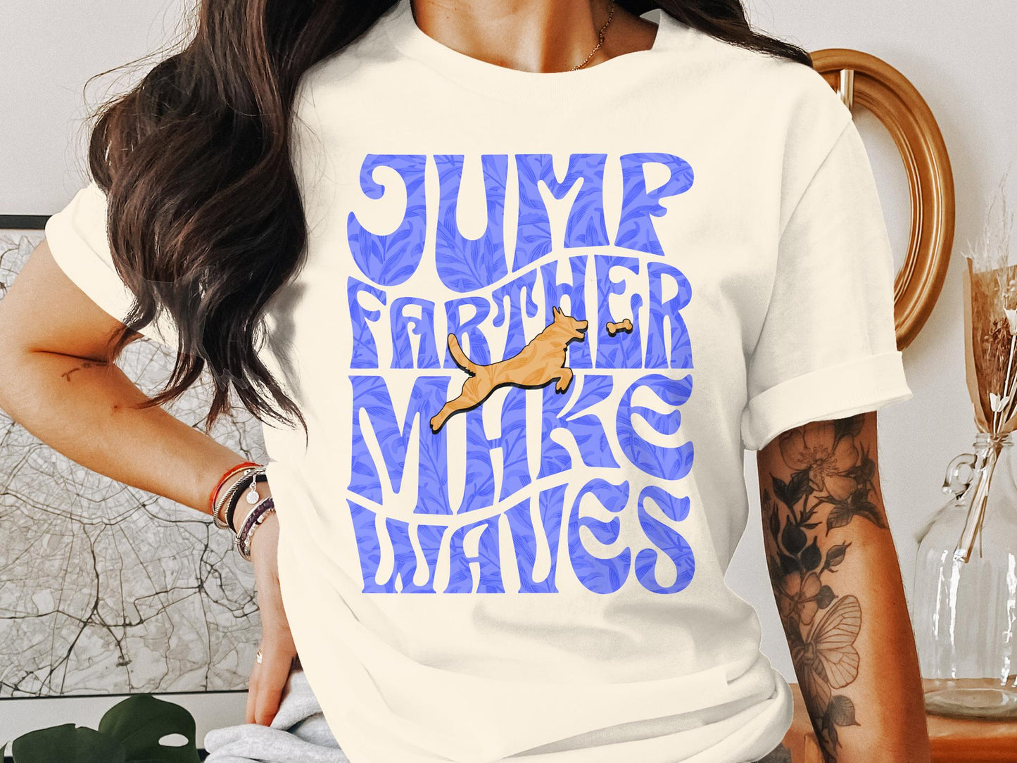 Retro Style Dock Jumping Unisex T-shirt: Jump Farther Make Waves