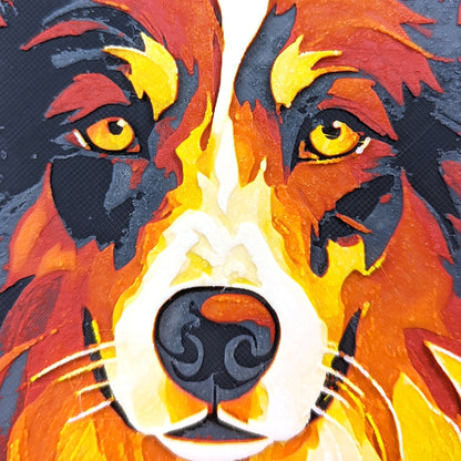 Abstract Border Collie Portrait in Orange, Red, and Yellow Flames